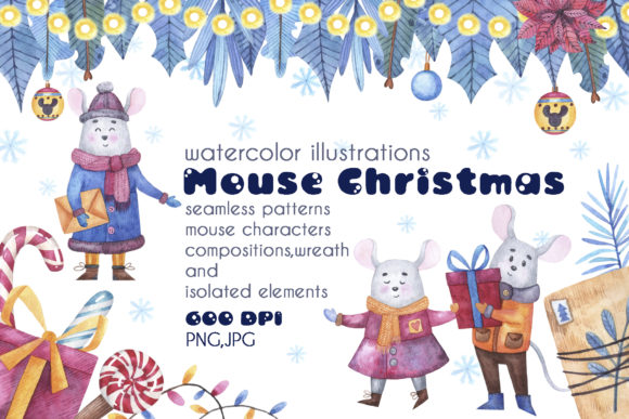 Mouse Christmas Watercolor Set for Creative Designers